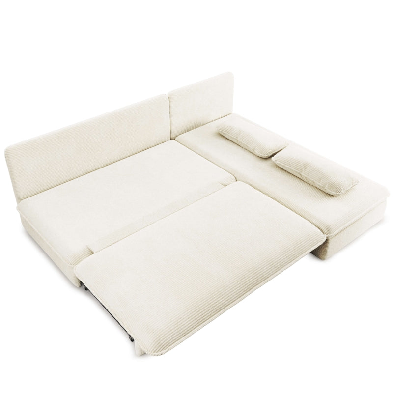 Banquette d'angle convertible et réversible NOMA 4 places velours côtelé écru