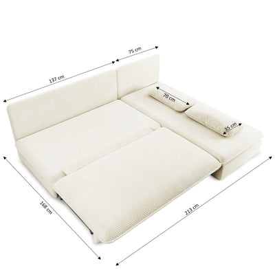 Banquette d'angle convertible et réversible NOMA 4 places velours côtelé écru