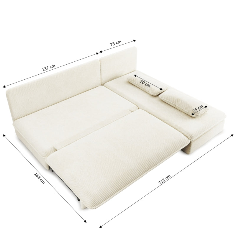 Banquette d'angle convertible et réversible NOMA 4 places velours côtelé écru