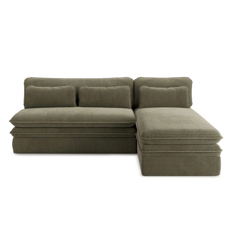 Banquette d'angle convertible 4 places velours côtelé vert, réversible pour petit espace