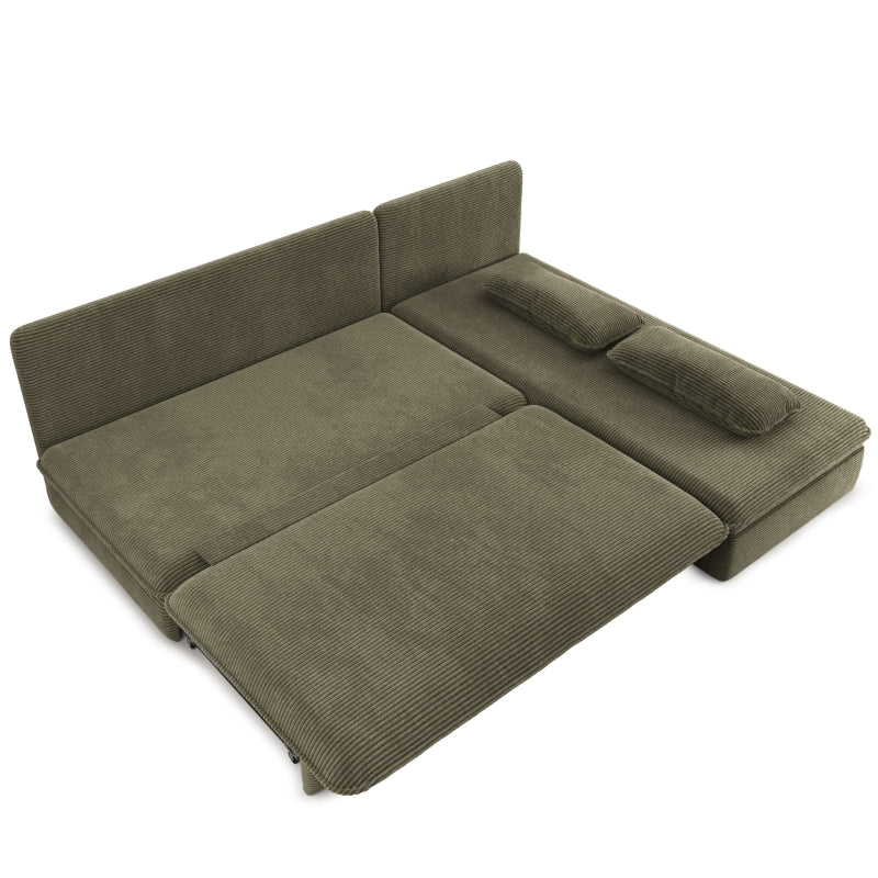 Banquette d'angle convertible et réversible NOMA 4 places velours côtelé vert