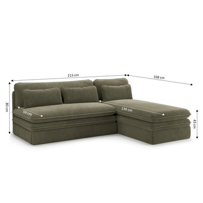 Banquette d'angle convertible et réversible NOMA 4 places velours côtelé vert