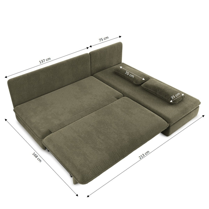 Banquette d'angle convertible et réversible NOMA 4 places velours côtelé vert