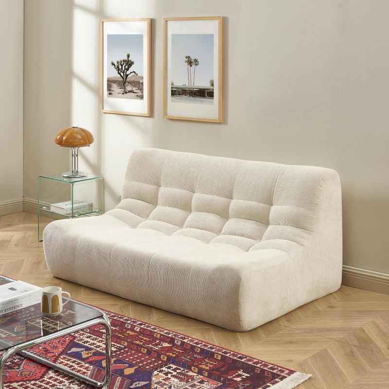Banquette JANIS modulable 2 places tissu chenille écru