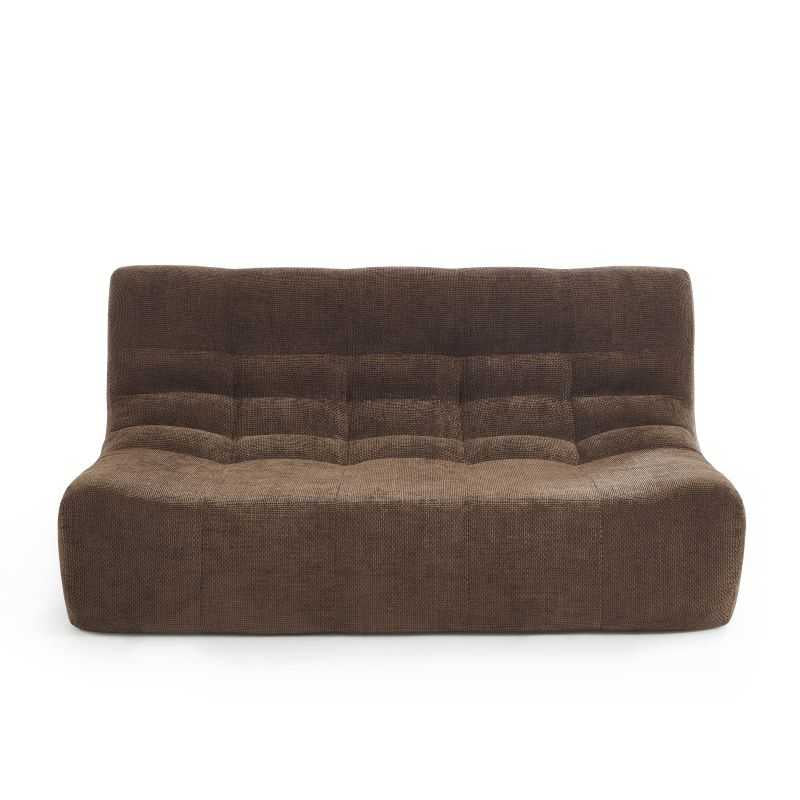 Banquette 2 places tissu chenille marron, design bas sans accoudoirs, style contemporain