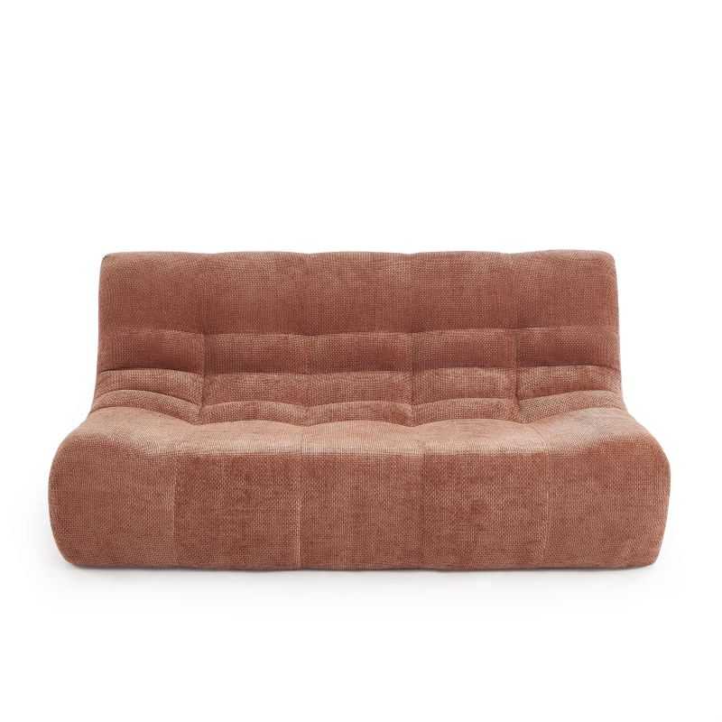 Banquette modulable 2 places tissu chenille terracotta, design bas contemporain sans accoudoirs