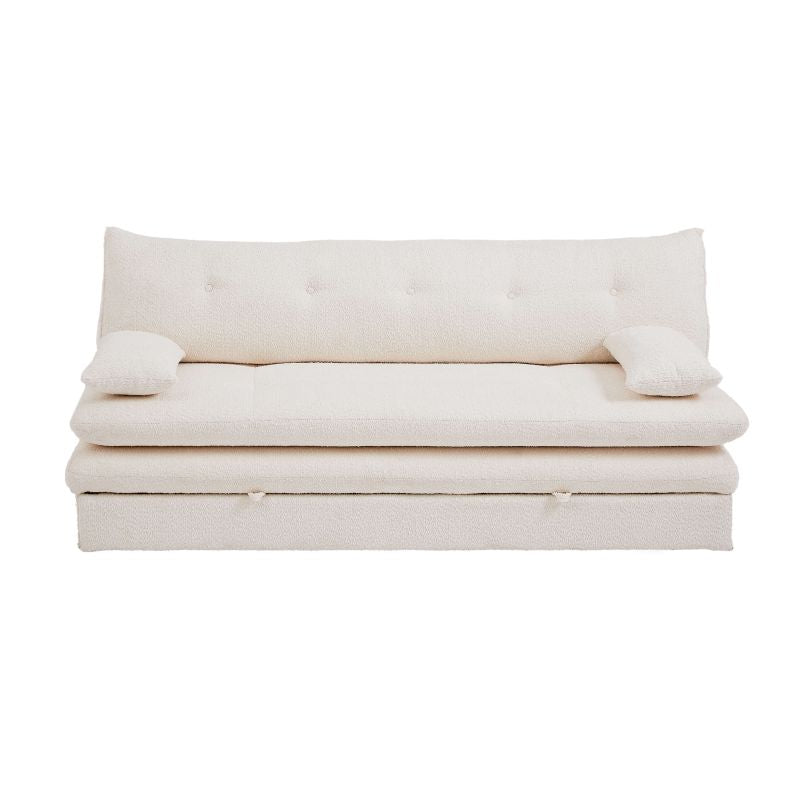 Banquette convertible 3 places tissu bouclette beige, style sobre et compact 193 cm