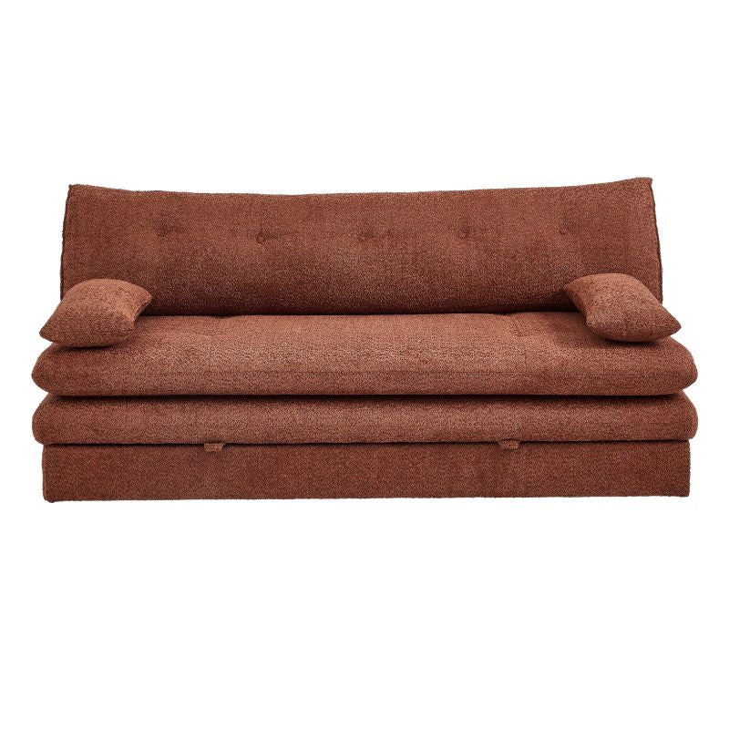 Banquette convertible 3 places tissu bouclette terracotta, format compact 193 cm