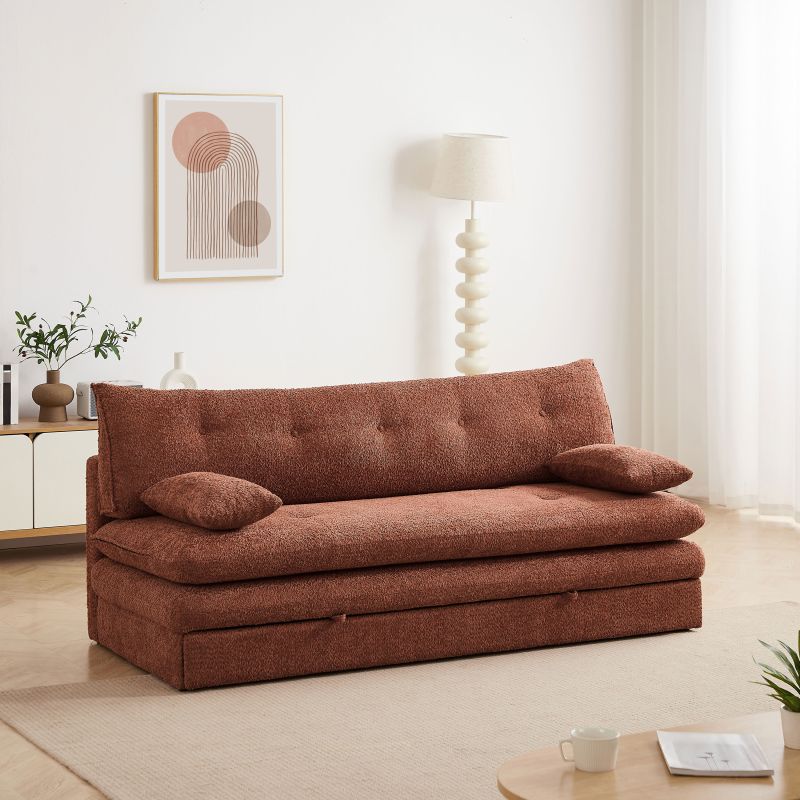 Banquette convertible KIARA 3 places tissu bouclette terracotta