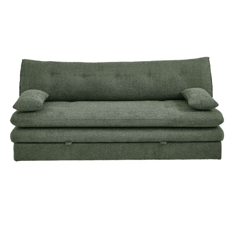 Banquette convertible 3 places tissu bouclette vert, style sobre et compact 193cm