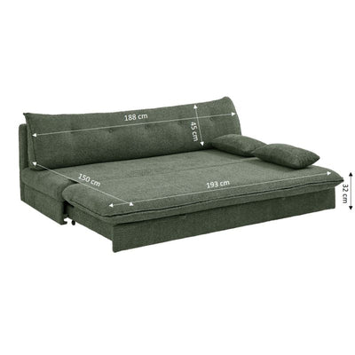 Banquette convertible KIARA 3 places tissu bouclette vert