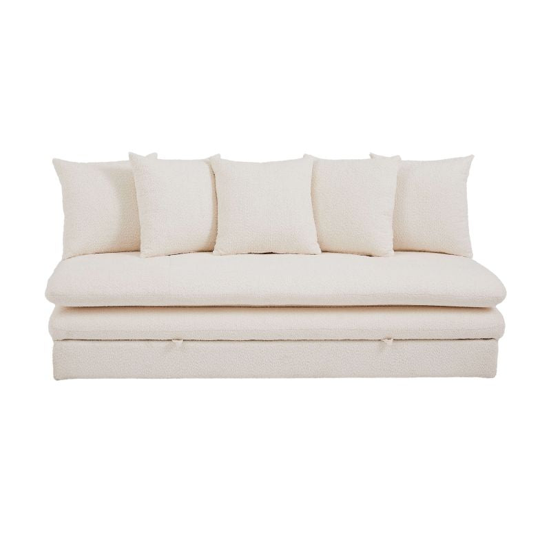 Banquette convertible 3 places tissu bouclette beige, style cosy et contemporain