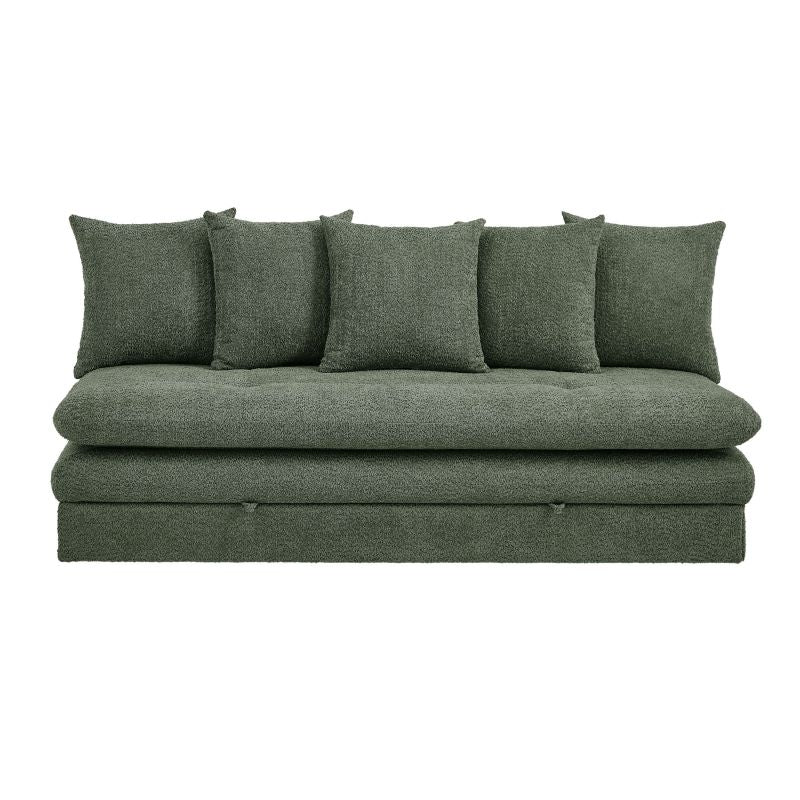 Banquette convertible 3 places tissu bouclette vert, style cosy et contemporain