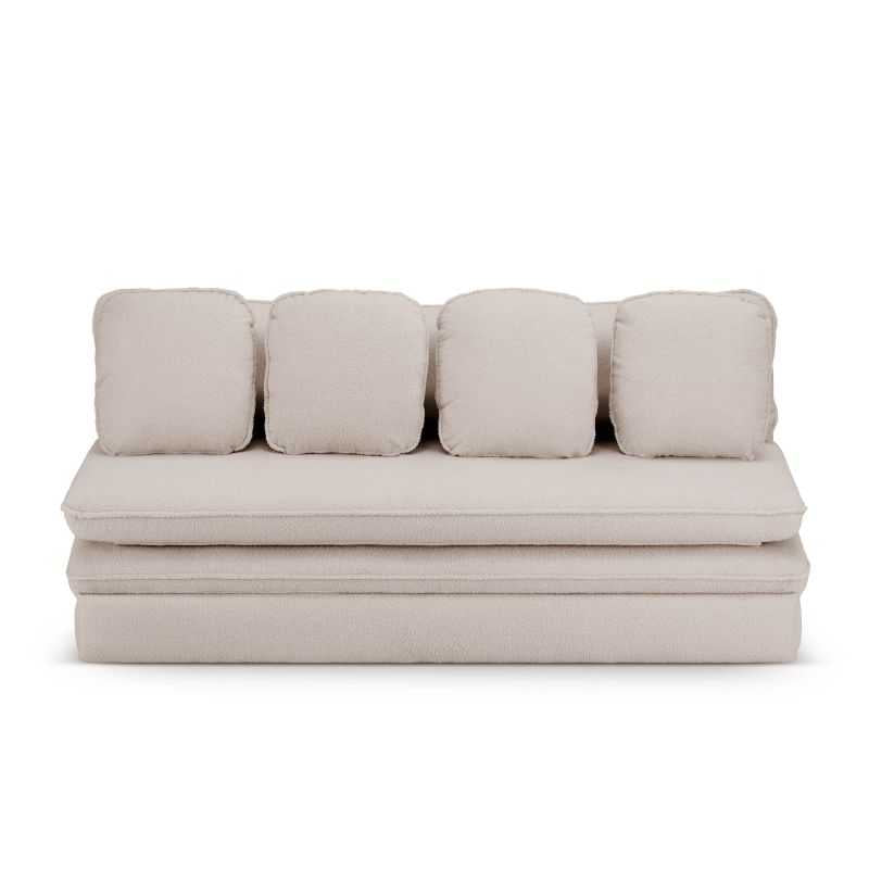 Banquette convertible 3 places tissu bouclette beige, idéale studio et petits espaces