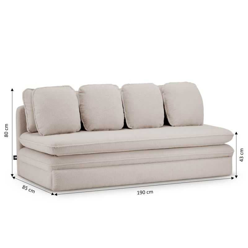 Banquette convertible NOMA 3 places tissu bouclette beige