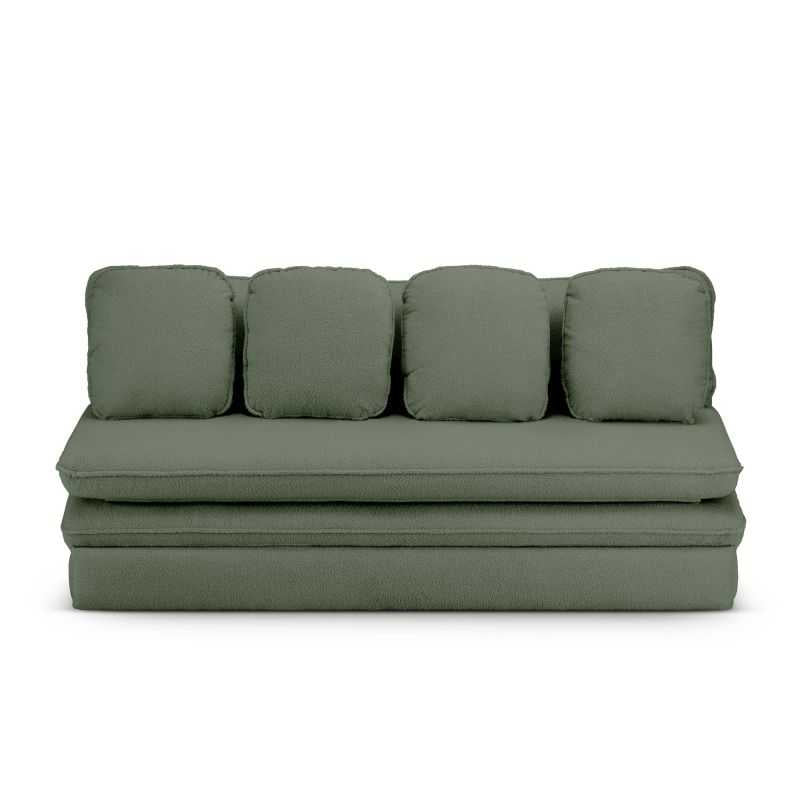 Banquette convertible 3 places tissu bouclette vert kaki, idéale petit espace