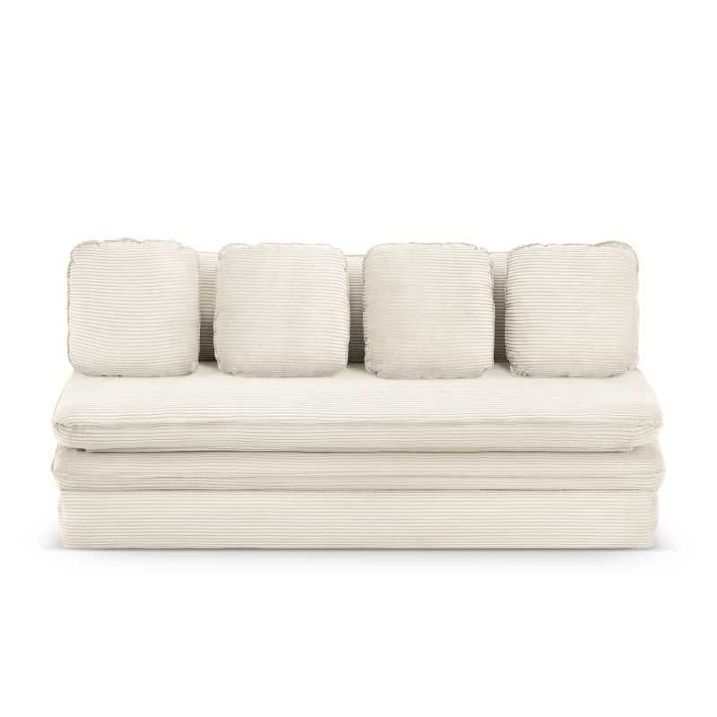 Banquette convertible 3 places velours côtelé écru, idéale studio ou chambre d'appoint