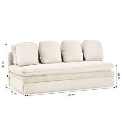 Banquette convertible NOMA 3 places velours côtelé écru