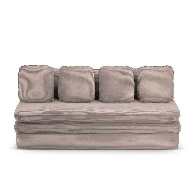Banquette convertible 3 places en velours côtelé taupe, idéale petit espace salon