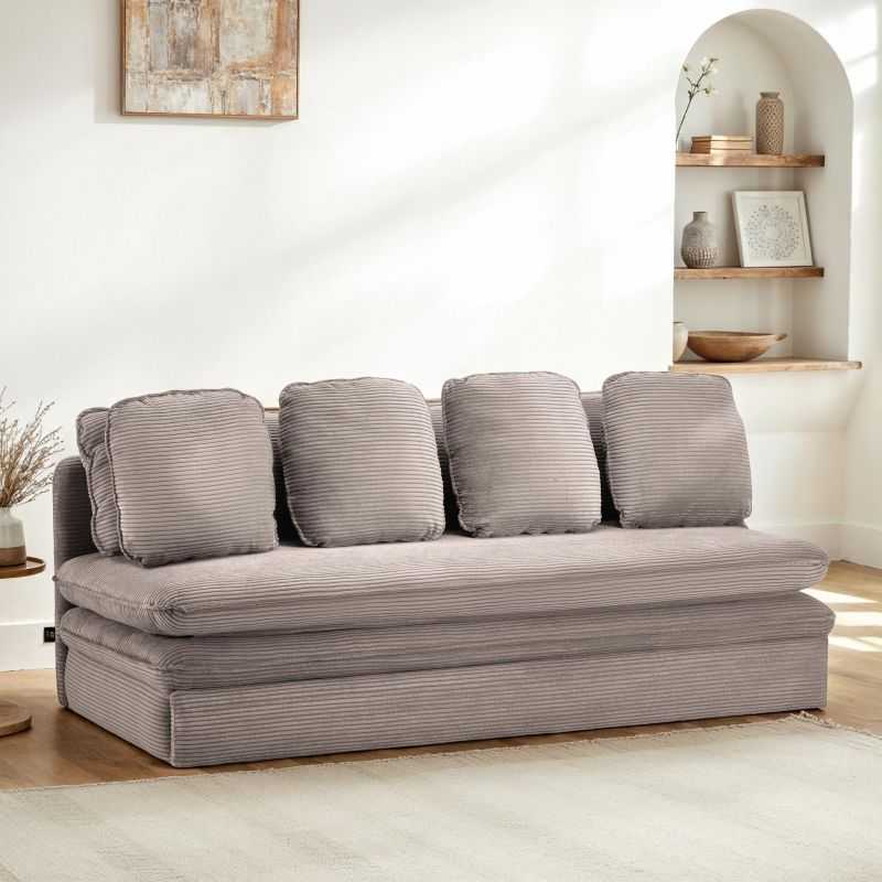 Banquette convertible NOMA 3 places velours côtelé taupe