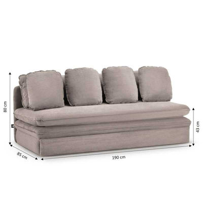 Banquette convertible NOMA 3 places velours côtelé taupe