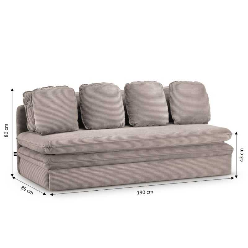 Banquette convertible NOMA 3 places velours côtelé taupe