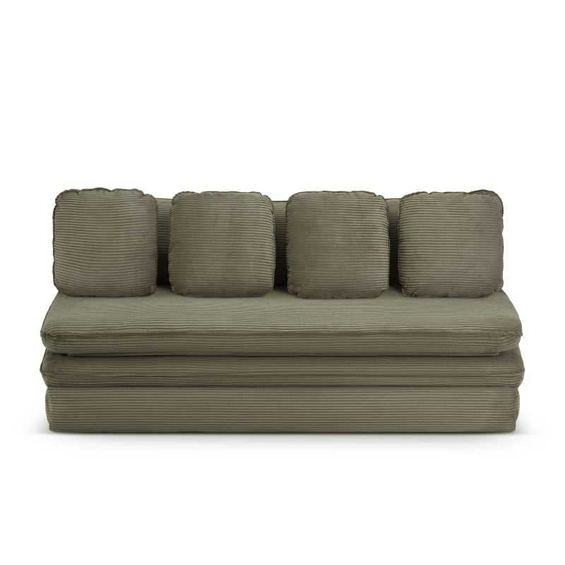 Banquette convertible 3 places en velours côtelé vert, canapé lit compact pour petit espace