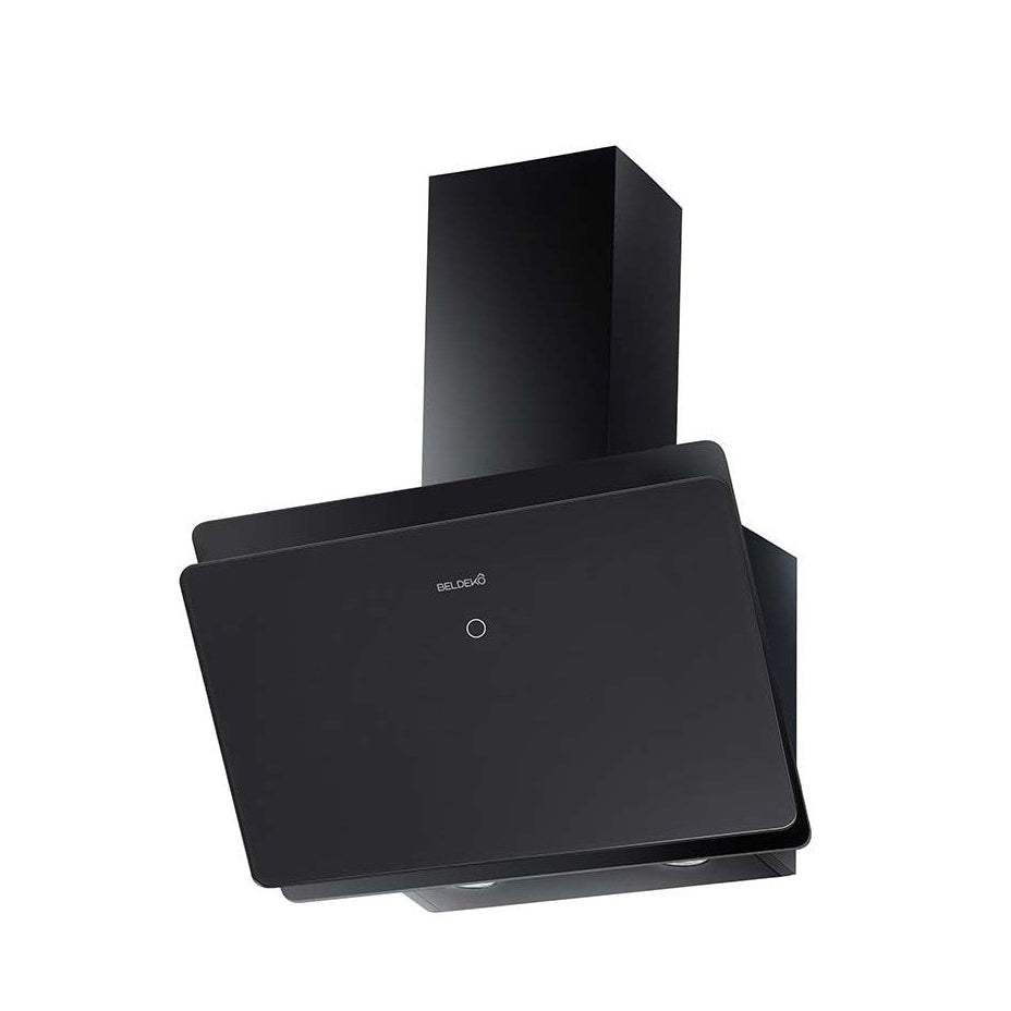 Hotte inclinée murale verre noir 60cm, 455m³/h, touches sensitives, cuisine contemporaine