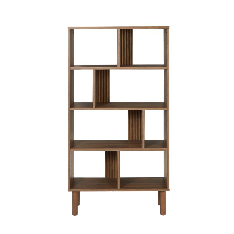 Bibliothèque asymétrique effet noyer 80x150cm, design moderne chaleureux sur mesure