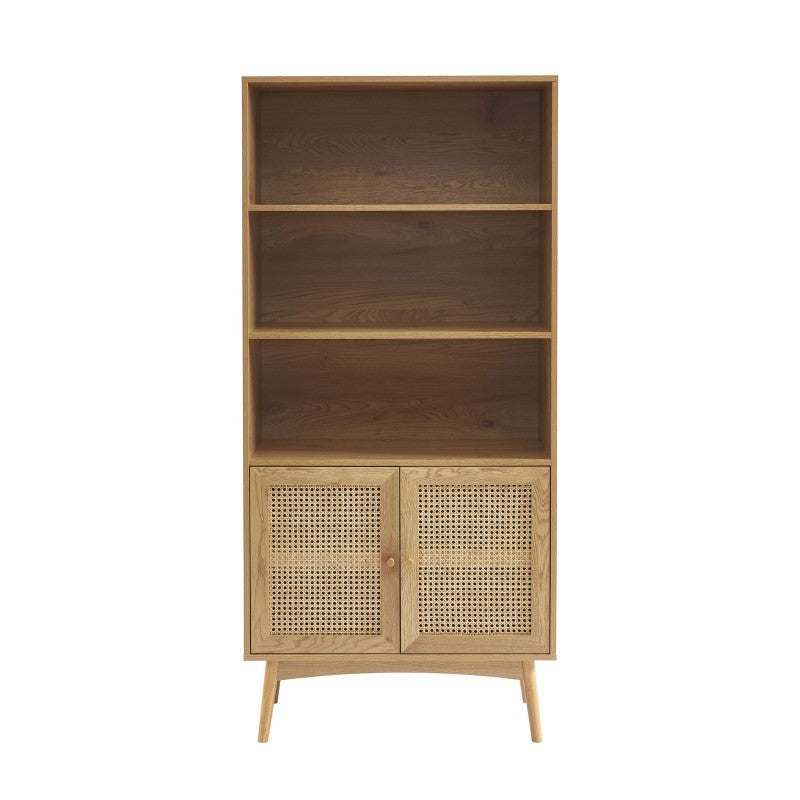 Bibliothèque vintage 80x171cm effet chêne et cannage rotin, fabrication française sur mesure