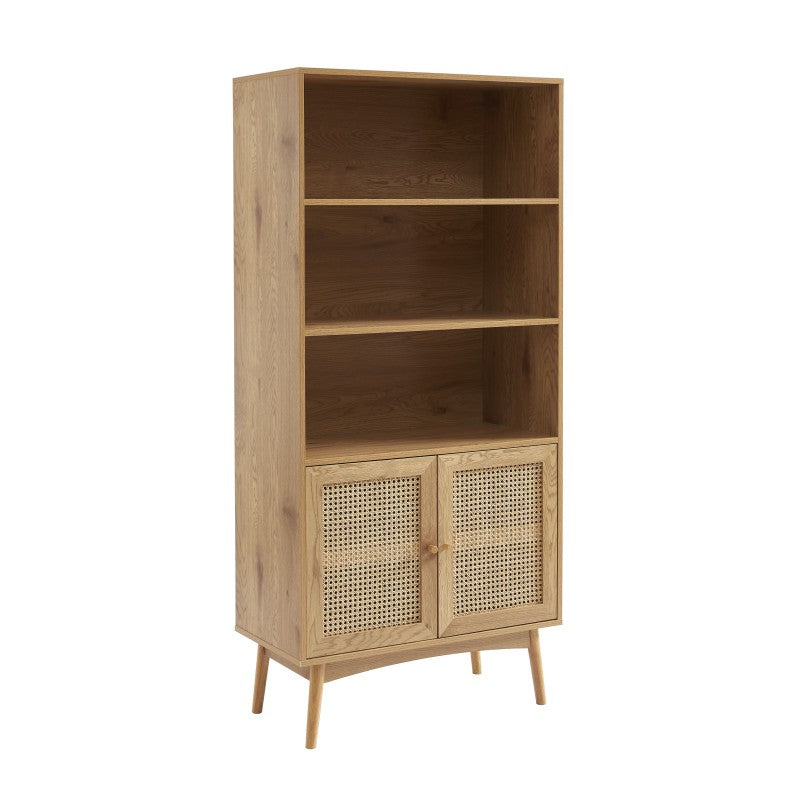 Bibliothèque INES effet chêne et cannage rotin 80x171cm