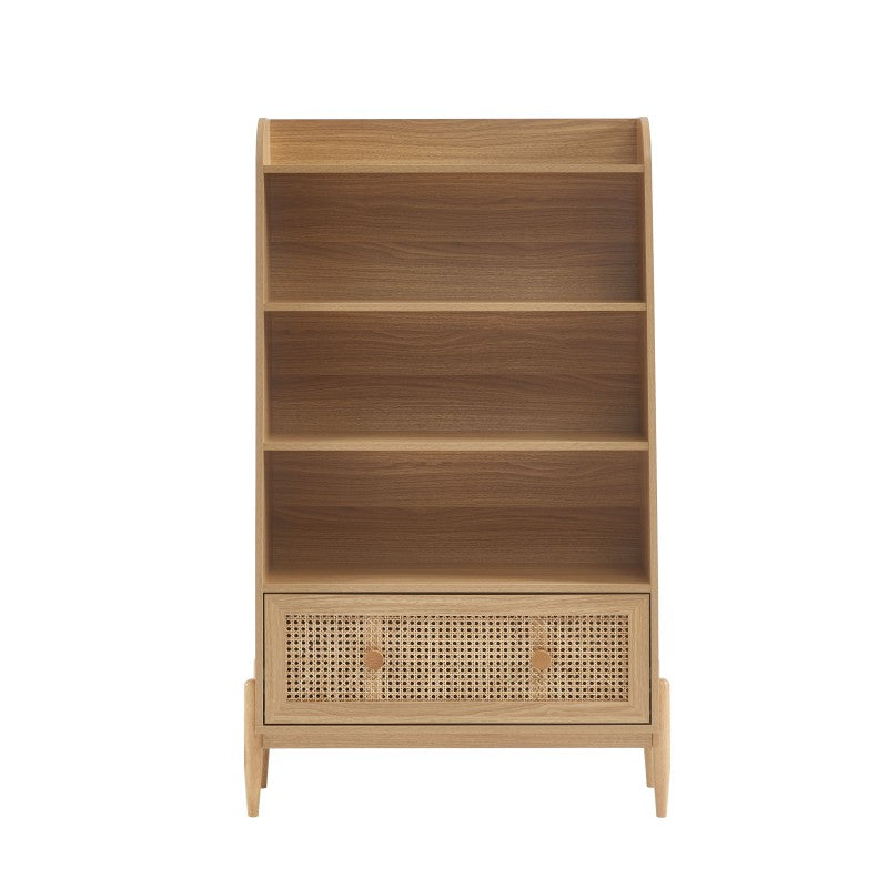 Bibliothèque enfant 80x140cm cannage rotin et effet chêne, design naturel chambre enfant
