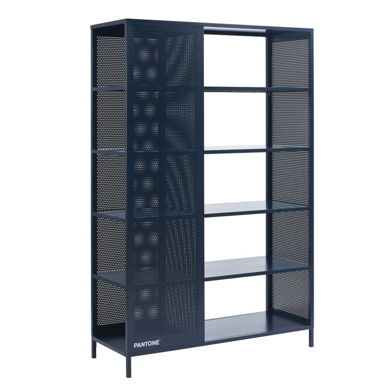 Bibliothèque métal bleu nuit 117x180cm style industriel, rangement sur mesure