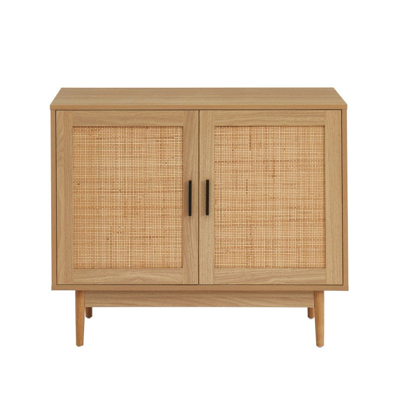Buffet 2 portes 90cm en cannage rotin naturel, rangement élégant style contemporain