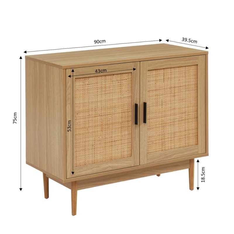 Buffet AMANA cannage rotin 2 portes 90cm