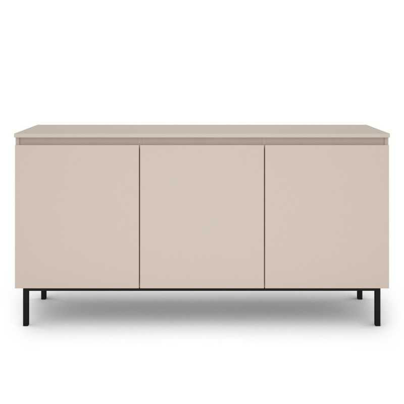 Buffet 3 portes 150cm coloris cachemire mélaminé, piètement métal noir, design épuré