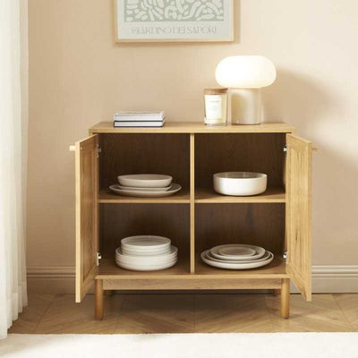 Buffet BAAMA effet chêne et rotin naturel 2 portes 80cm