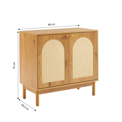 Buffet BAAMA effet chêne et rotin naturel 2 portes 80cm