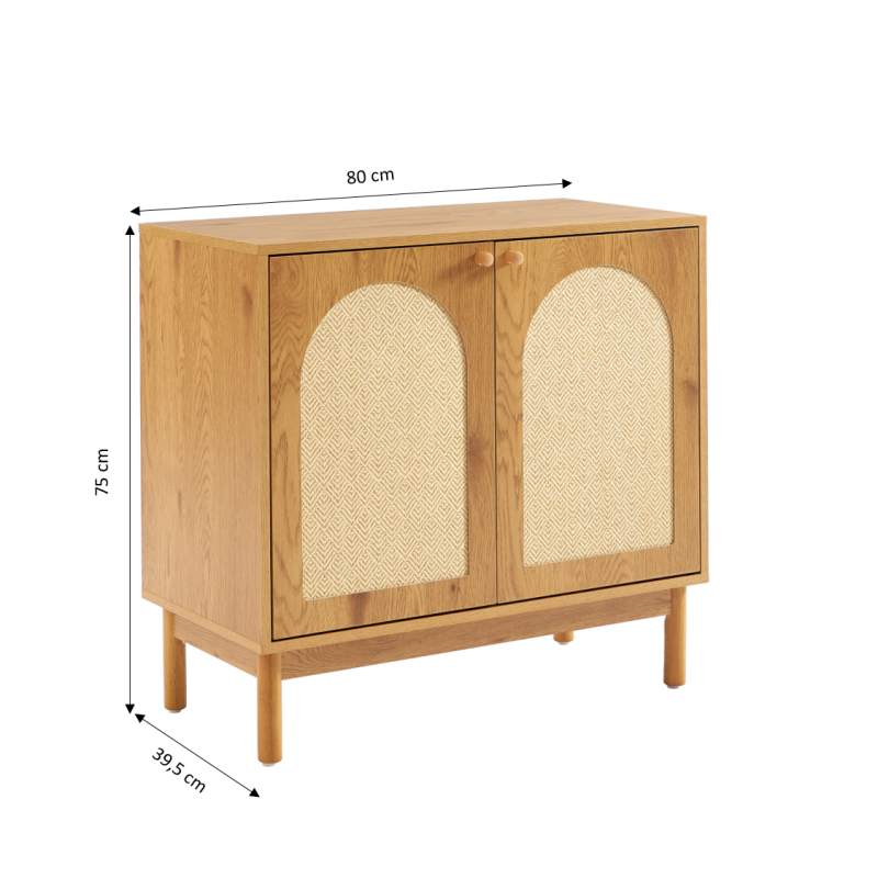 Buffet BAAMA effet chêne et rotin naturel 2 portes 80cm