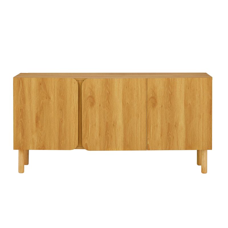Buffet 3 portes 150cm effet chêne naturel, design contemporain pour salon ou salle à manger