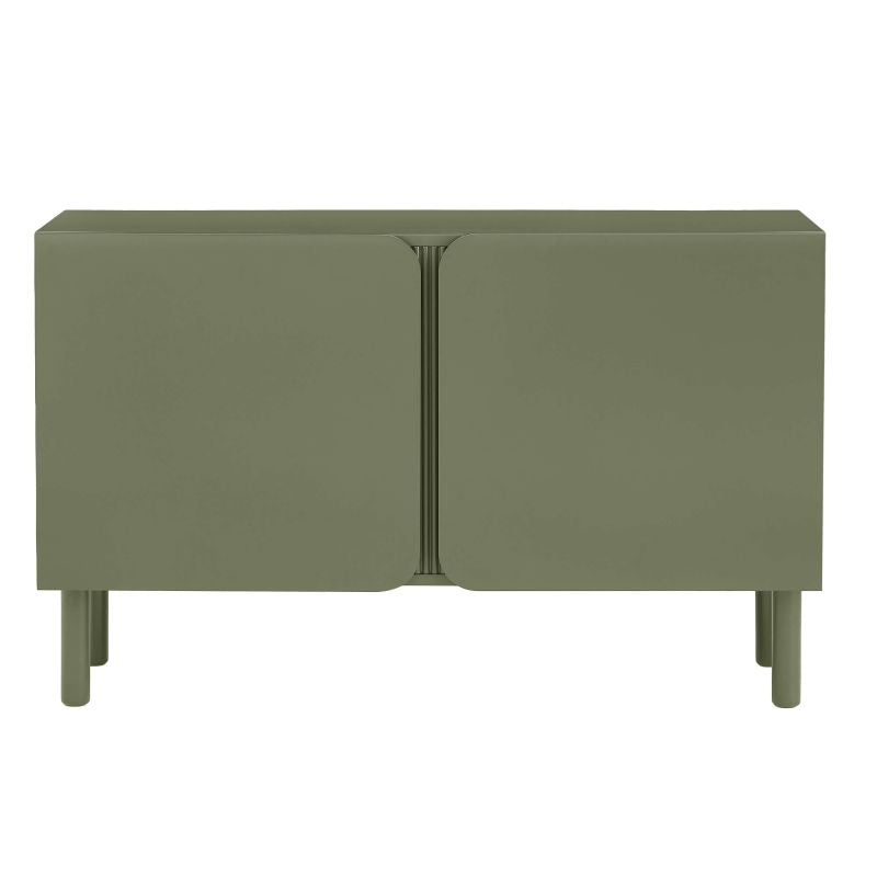 Buffet 2 portes 120cm coloris vert finition mate, design minimaliste angles arrondis