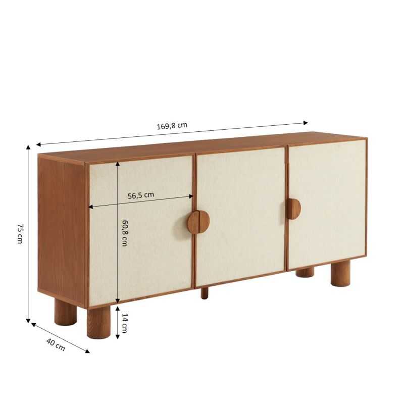 Buffet GASTON 3 portes placage frêne et lin 170cm