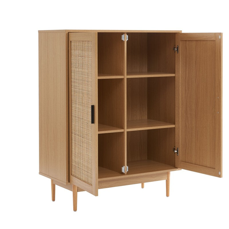 Buffet haut AMANA effet chêne et cannage rotin 2 portes 90cm