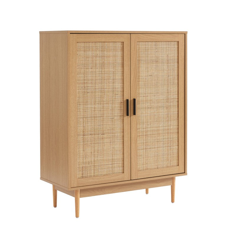 Buffet haut AMANA effet chêne et cannage rotin 2 portes 90cm