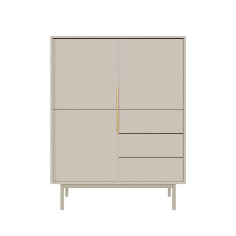 Buffet de cuisine JONA 3 portes 3 tiroirs 104cm coloris cachemire, poignées dorées