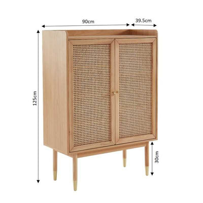 Buffet haut LEON placage chêne et cannage rotin 90cm