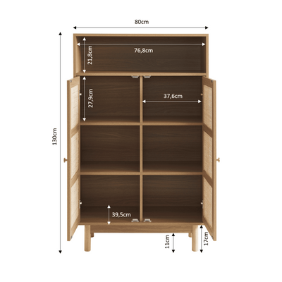 Buffet HELENA effet chêne et cannage rotin 2 portes 80 cm