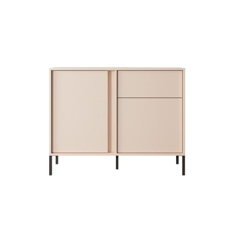 Buffet de cuisine beige 2 portes 1 tiroir 104cm, meuble compact fabrication française