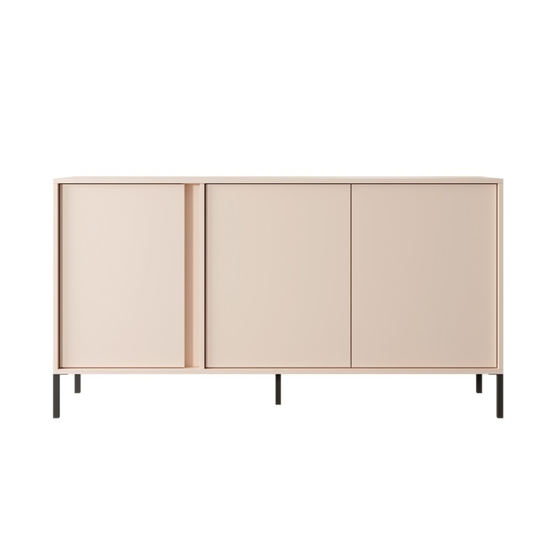 Buffet salon 3 portes 153cm coloris beige mat, style contemporain épuré