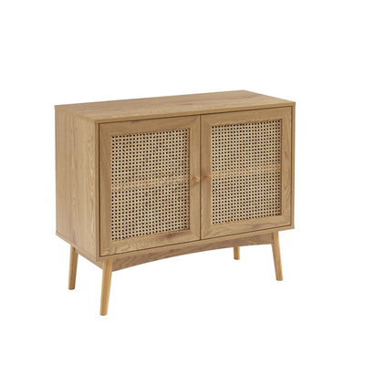 Buffet INES effet chêne et cannage rotin 2 portes 90cm